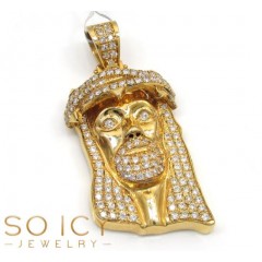 14k Yellow Gold Vs Diamond Thorn Crown Jesus Piece Pendant Red Diamond Tears 3.31ct