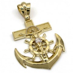 10k Yellow Gold Solid Anchor Jesus Pendant