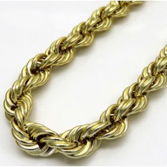 10k Yellow Gold Smooth Semi Hollow Italian Rope Chain 20-30 Inch 6.50mm