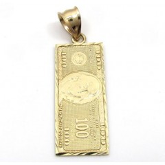 10k Yellow Gold Diamond Cut One Hundred Dollar Bill Pendant 