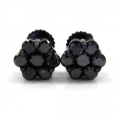 14k Black Gold Black Diamond 6mm Cluster Medium Earrings 0.75ct 