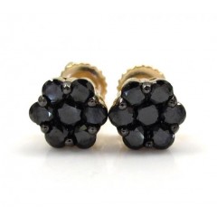 14k Yellow Gold Black Diamond 6mm Cluster Medium Earrings 0.75ct 