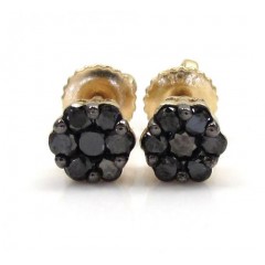 14k Yellow Gold Black Diamond Cluster Small Earrings 4.8mm 0.50ct