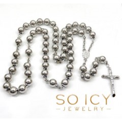 10k White Gold Rosary Large Smooth Bead Chain 36inch 10mm