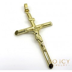 14k Yellow Gold Extra Large Jesus Tube Cross Pendant 