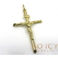 14k Yellow Gold Large Jesus Tube Cross Pendant 