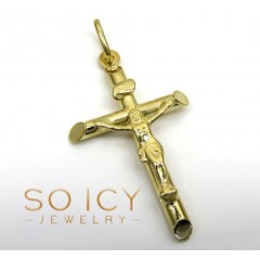 14k Yellow Gold Small Jesus Tube Cross Pendant 