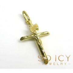 14k Yellow Gold Mini Jesus Tube Cross Pendant 