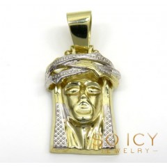 10k Two Tone Gold Caged Back Jesus Face Pendant 