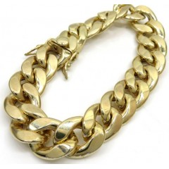 10k Yellow Gold Hollow Cuban Bracelet 9 Inch 15.50mm