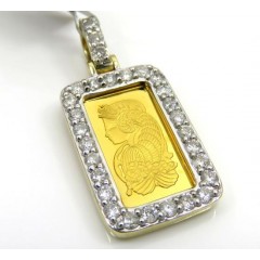 Suisse 24k Gold Mini Bar Diamond Pendant 0.70ct 