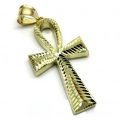 10k Yellow Gold Large Diamond Cut Fancy Ankh Cross 