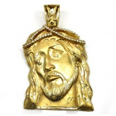 10k Yellow Gold Xl Jesus Face Solid Back Pendant .50ct