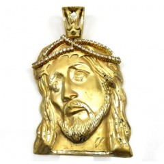10k Yellow Gold Xl Jesus Face Solid Back Pendant .50ct