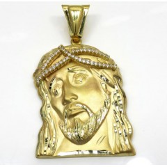 10k Yellow Gold Large Jesus Face Solid Back Pendant .45ct