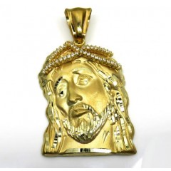 10k Yellow Gold Medium Jesus Face Solid Back Pendant .40ct