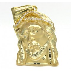 10k Yellow Gold Mid-size Jesus Face Solid Back Pendant .35ct