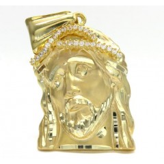 10k Yellow Gold Mid-size Jesus Face Solid Back Pendant .35ct