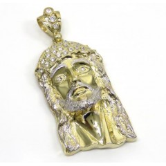 10k Yellow Gold Medium Classic Open Back Two Tone Jesus Piece Pendant 0.40ct