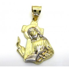 10k Gold Two Tone Jesus Carrying Cross Small Pendant