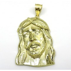 10k Yellow Gold Large Long Face Jesus Pendant
