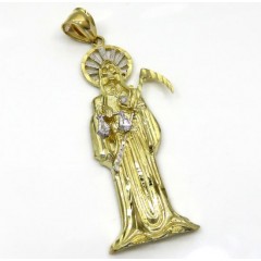 10k Two Tone Gold  Halo Grim Reaper Pendant 