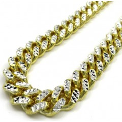 925 Yellow Sterling Silver Two Sided Diamond Cut Miami Chain 32-36 Inch 10.5mm