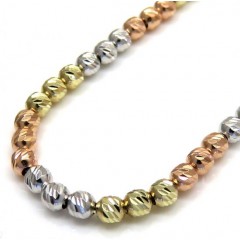 14k Tri Color Gold Diamond Cut Bead Oval Chain 16-20 Inch 2.3mm