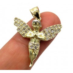 10k Yellow Gold Small Cz Praying Baby Cherub Angel Pendant 1.00ct