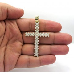 10k Yellow Gold Large Round Prong Cz Cross 5.60ct