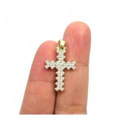 10k Yellow Gold Small Round Prong Cz Cross 3.00ct