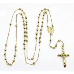 14k Yellow Gold Diamond Cut Bead Rosary Chain 26 Inch 3mm