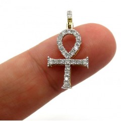 10k Yellow Gold Twenty Seven Diamond Short Ankh Cross 0.53ct 