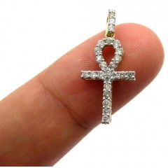 10k Yellow Gold Twenty Six Diamond Mini Ankh Cross 0.48ct 