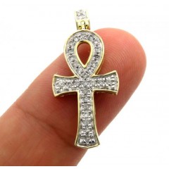 10k Yellow Gold Thirty Two Diamond Mini Pave Ankh Cross 0.34ct 