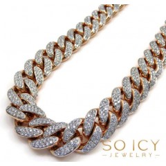 10k Rose Gold Two Sided Diamond Miami Chain 30 Inch 13.8mm 