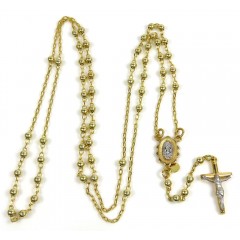 10k Yellow Gold Smooth Bead Super Skinny Rosary Chain 26 Inch 3mm