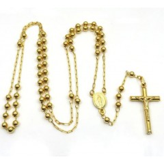 10k Yellow Gold Smooth Bead Skinny Rosary Chain 26 Inch 4mm