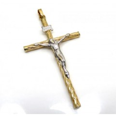 14k Yellow Gold Two Tone Wood Bark Cross 