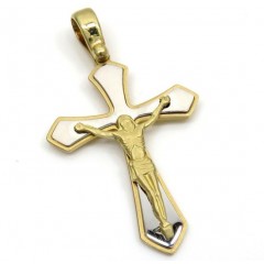 14k Yellow And White Gold Two Tone Fancy Edged Cross 
