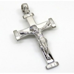 14k White Gold Bold Italian Jesus Cross 