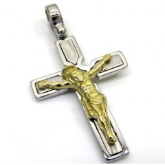 14k White And Yellow Gold Two Tone Boxed Cross 