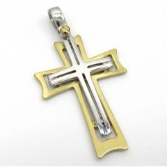14k Yellow And White Gold Two Tone Stacked Cross 