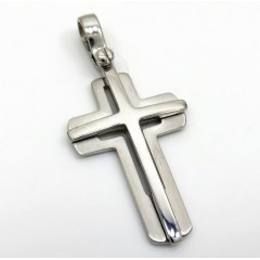 14k White Gold Stacked Italian Cross