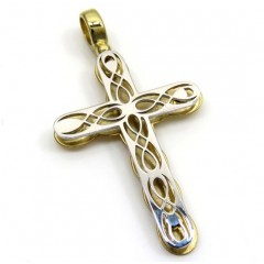 14k Yellow And White Gold Two Tone Pop Up Stencil Cross 