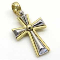 14k Yellow And White Gold Two Tone Pebble Cross