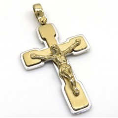 14k Yellow And White Gold Two Tone Jesus Stacked Cross 