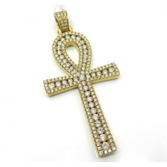 14k Yellow Gold Slim Frame Diamond Ankh Cross 2.79ct