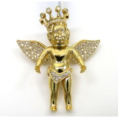 14k Yellow White Or Rose Gold Crowned Diamond Baby Cherub Pendant 0.48ct