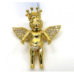 14k Yellow White Or Rose Gold Mini Crowned Diamond Baby Cherub Pendant 0.11ct